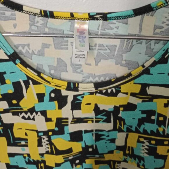 LuLaRoe Aqua + Yellow Geometric Print Top Size Small - Picture 4 of 9